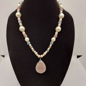 Glass bead necklace with wire wrapped tree pendant